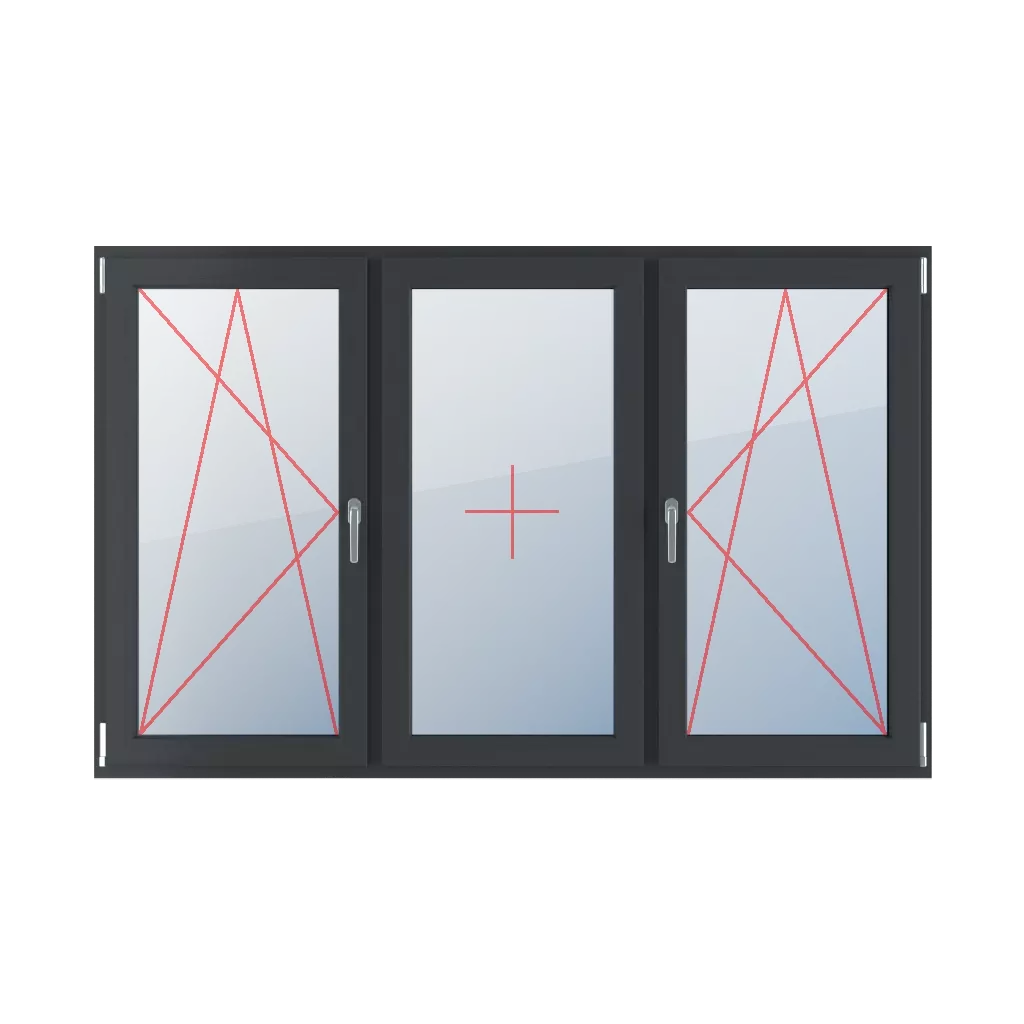 Tilt and turn left, fixed glazing in the sash, turn-tilt right windows types-of-windows triple-leaf symmetrical-division-horizontally-33-33-33  