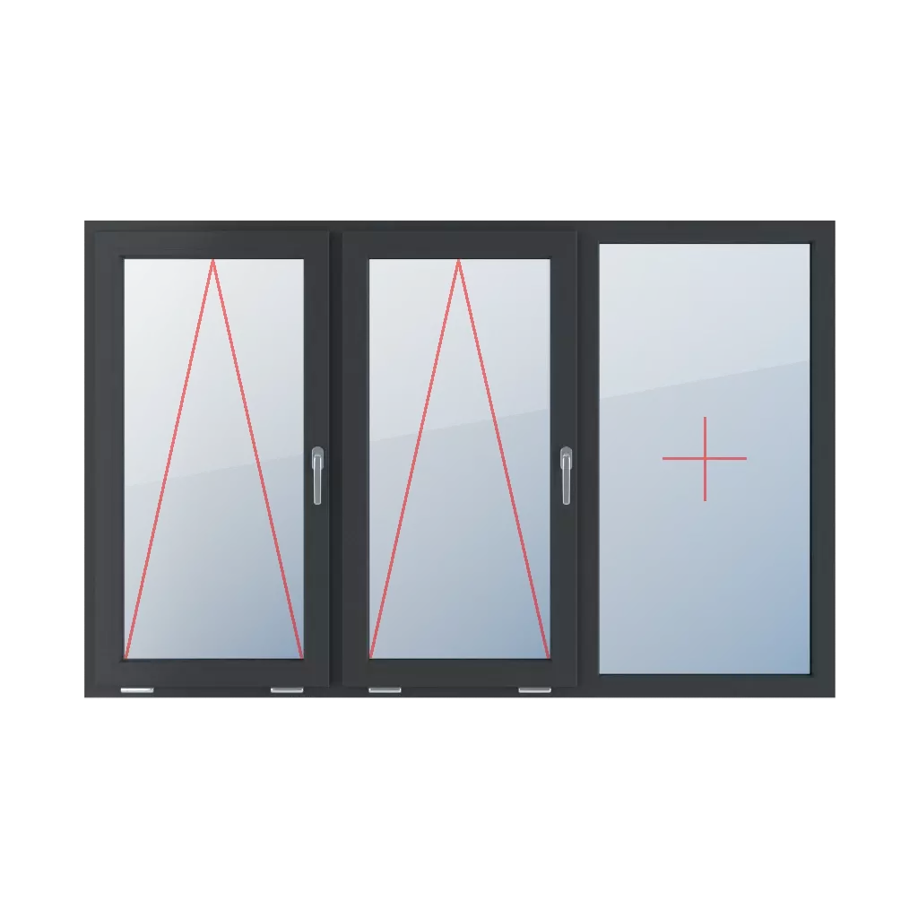 Tiltable with a handle on the right, fixed glazing in the frame windows types-of-windows triple-leaf symmetrical-division-horizontally-33-33-33  