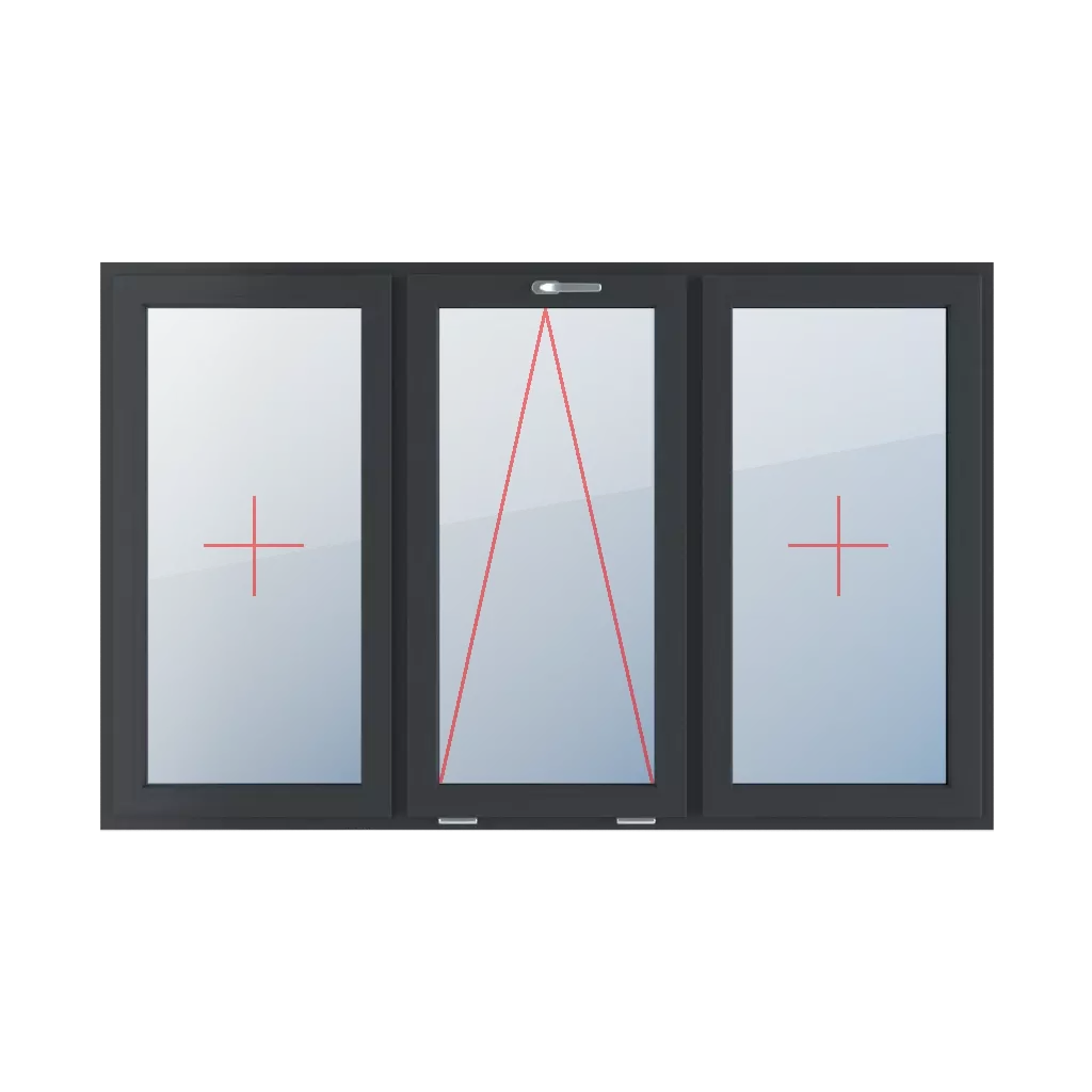 Fixed glazing in the wing, tiltable with a handle at the top, fixed glazing in the wing windows types-of-windows triple-leaf symmetrical-division-horizontally-33-33-33  