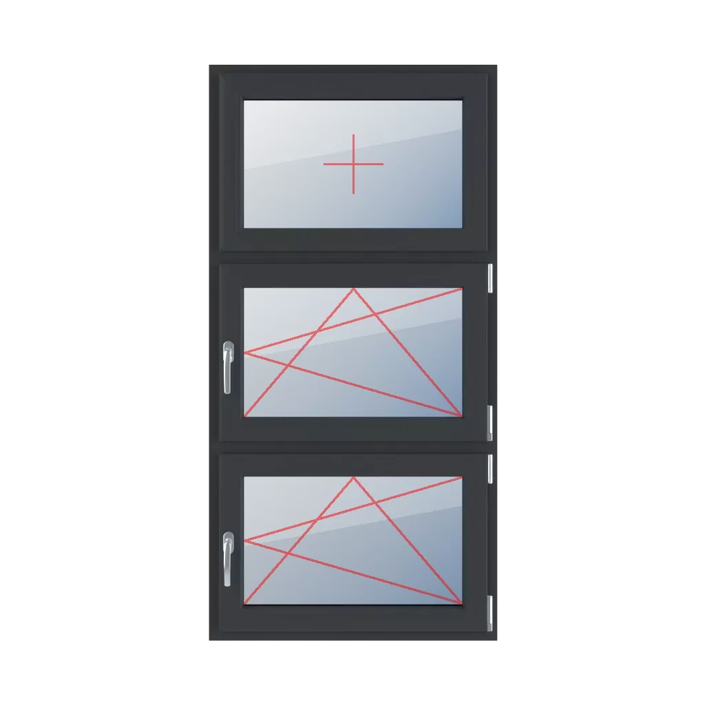 Fixed glazing in the sash, right-hand turn-tilt, right-hand turn-tilt glazing windows types-of-windows triple-leaf vertical-symmetrical-division-33-33-33  