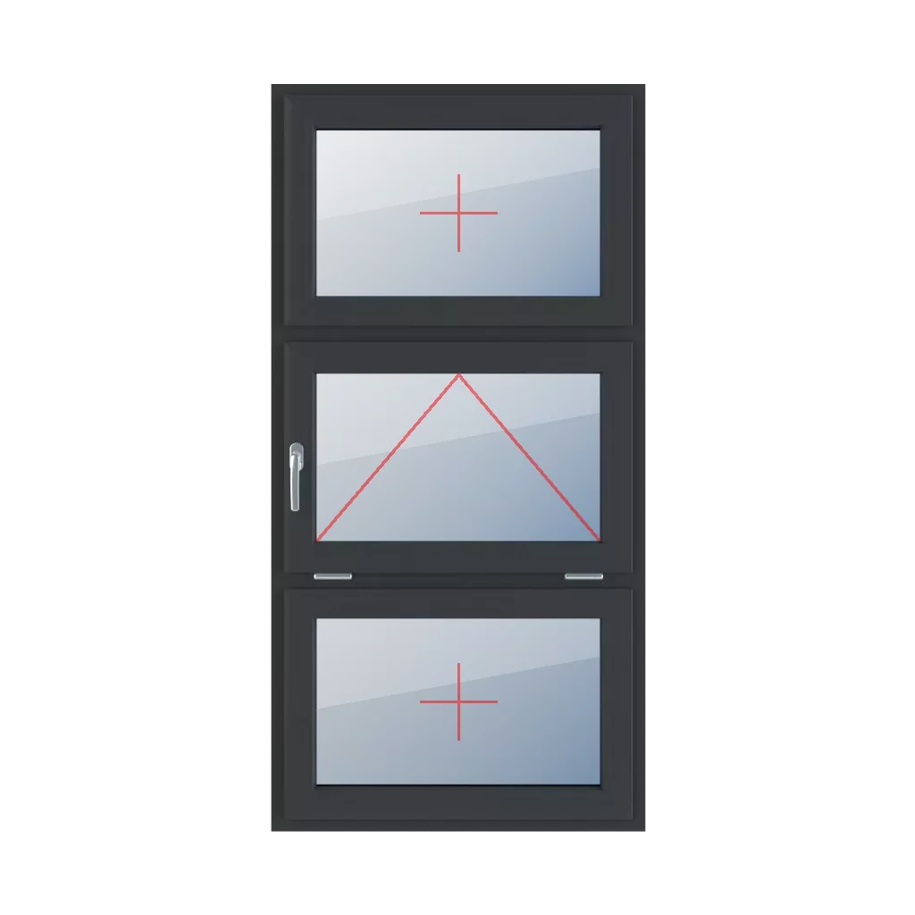 Fixed glazing in the wing, tiltable with a handle on the left side, fixed glazing in the wing windows types-of-windows triple-leaf vertical-symmetrical-division-33-33-33  